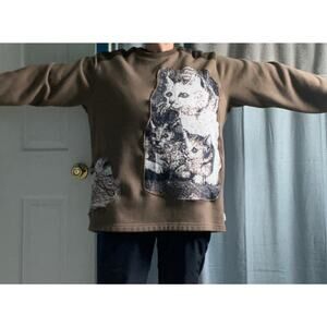 ready Cat kitten tapestry crewneck sweatshirt, upcycled, reworked XL